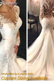Runhufu Mermaid Wedding White Dresses Dubai African Arabic See Through Wedding Dress Long Sleeves Slim Fishtail Bridal Gowns 2024