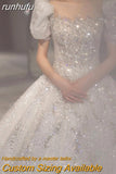 runhufu Wedding Dress 2023 Star Sky Long Train High Waist For Pregnant Crystal Shinny Bride Dress Short Sleeve Ball Gown Dresses