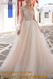 runhufu Boho Lace Appliques Beadings Wedding Dresses One Shoulder Long Sleeves A-Line Wedding Gown Princess Bridal Dress 2023