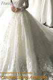 Runhufu Gorgesous Long Sleeves Ball Gown Lace Wedding Dresses Luxury Summer Dress 2023 Bridal Gown vestido De Noiva robe de mariee