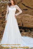 Runhufu Wedding Dresses Bohemian Sexy Long Sleeves Scoop Applique Court Train Beach Bridal Dress Vestido De Noiva Customize