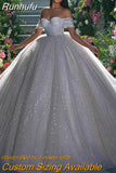 Runhufu Princess Wedding Dress Ball Gowns Glitter Tulle Sweetheart Bride Dresses Robe De Mariee Off The Shoulder Wedding Gowns