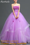 Runhufu New Flower Quinceanera Dresses Sexy Strapless Party Prom Dress Plus Size Ball Gown Vestidos De 15 Custom Made Robe De Bal