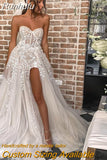 Runhufu Bridal Dress Sexy Sweetheart Side High Slit Ladies Elegant Tulle Appliqué Seaside Wedding Party Backless Robe De Mariée