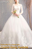 runhufu Sleeve Wedding Dresses 2023 New Luxury Lace Embroidery Ball Gown Wedding Dress Can Custom Made Vestido De Noiva