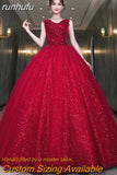 runhufu Red Shiny Quinceanera Dress Sleeveless Party Dress Elegant V-neck Ball Gown Vintage Prom Gowns Formal Robe De Bal Customize