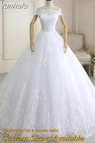 runhufu New Arrival Wedding Dress Sleeveless Organza Court Train Lace Up Ball Gown Off The Shoulder Princess Wedding Gown