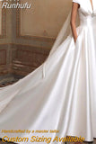 Runhufu White Elegant Satin Wedding Dresses Sweep Train A-Line Off Shoulder Satin With Crystal Brooch 2023 Bridal Gowns Vestido