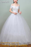 runhufu the Should White Wedding Dress 2023 New Korean Style Lace Appliques vestidos de noiva Sexy Boat Neck Bridal Dress pluse size