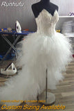 Runhufu Dress Eleant Feather Strapless Lace Up Princess Luxury Front Short Back Long Wedding Dresses Plus Size