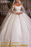 Runhufu Lace Women's Wedding Dresses Long Sleeve Sparkling Princess Bridal Gowns A-Line Decal Formal Beach Party 2023 Robe Mariée
