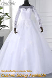 runhufu Novias Long Sleeve White Wedding Dress For Women 2023 New Vintage Ball Bridal Gown Vestido De Mariage Plus Size Real Photo