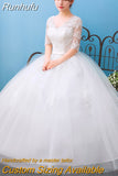 Runhufu New Boat Neck Wedding Dress Sweep Brush Train Ball Gown Bridal Dress Lace Up Wedding Gowns Vestidos De Novia