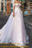 Runhufu NICEB Gorgeous Wedding Dresses Off Shoulder Lace Sweetheart Appliques Bride Gown Backless A-Line Tulle Vestidos De Novia