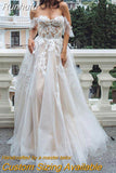 Runhufu Wedding Dress Lace Appliques Tulle Backless Beach Floor-length Wedding Party Gowns Off Shoulder Princess Vestido De Novia