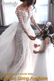 Runhufu Detachable 2 In 1 Mermaid Wedding Dress Heavy Industry Embroidery Lace Bead 0-neck Full Sleeve Gown Robe De Mariee 925