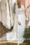 runhufu Lace Long Sleeve Wedding Dresses A Line 2023 Robes Sexy Bridal Receipt Beach Boho Wedding Gowns backless