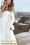 runhufu Modern Tulle Wedding Dresses Sweetheart Puff Sleeves A-Line Pleat Boho Wedding Gown Country Bridal Gown Plus Size 2023