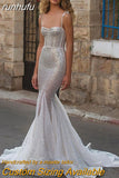 runhufu Shinny Sequined Mermaid Wedding Dresses Sweetheart Spaghetti Straps Bride Dress Custom Made Princess Bride Gown