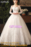 runhufu Spring White Ivory Champagne Wedding Dresses With Sleeve Illusion Long Appliques Lace Embroidery Ball Gowns vestido De Noiva