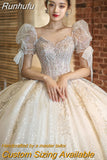 Runhufu Wedding Dress 2023 New Short Sleeve Embroidered Tulle Ball Gown Wedding Gowns Shinny Princess