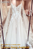 runhufu Bridal Boho Wedding Dress with Cape V neck 2023 New Mariag Chic Beach Wedding Dresses Backless Lace Appliques Court Train