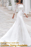 Runhufu Long Sleeves Lace Wedding Dress For Women Brides Princess 2023 Sexy Boat Neck Mermaid Appliques Bridal Gown Custom Made