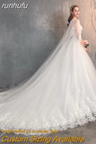 runhufu Chinese Wedding Dress With Long Cap Lace Wedding Gown With Long Train Embroidery Princess Plus Szie Bridal Dress