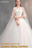 runhufu Chinese Wedding Dress With Long Cap Lace Wedding Gown With Long Train Embroidery Princess Plus Szie Bridal Dress