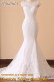 Runhufu NICEB Mermaid Wedding Dresses Luxury Women Lace Vestido De Noiva Sexy Illusion Back Beading Bride Gown Cap Sleeves Custom