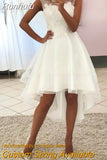 Runhufu Vestido De Noiva Simple Lace Short Wedding Dress 2023 Boho High Front Low Back Beach Bridal Gown Beaded Appliques Organza