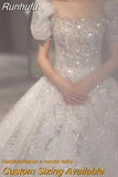 Runhufu Wedding Dress 2023 Star Sky Long Train High Waist For Pregnant Crystal Shinny Bride Dress Short Sleeve Ball Gown Dresses