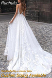 Runhufu V-Neck Lace Sleeveless Wedding Gowns Sexy Spaghetti Straps Appliques Backless Bride Dress For Bridal Vestido De Novia 2023