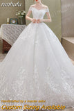 runhufu Off the Shoulder Luxury Lace Egde Embroidery 2023 Wedding Dresses Long Train V Neck Elegant Plus size Vestido De Noiva Bride