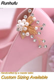 Runhufu 2pcs/lot Removable Bride High Heel Clip Rhinestone Wedding Shoes Buckle Women Decoration Pearls Floral Bead Shoe Clips