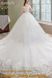 runhufu Off the Shoulder Luxury Lace Egde Embroidery 2023 Wedding Dresses Long Train V Neck Elegant Plus size Vestido De Noiva Bride