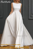 Runhufu Sale O-Neck Satin Illusion Wedding Dresses Sleeveless Princess Long Bridal Gowns Vestido De Novia