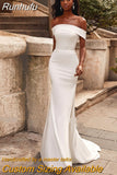 Runhufu Satin Mermaid Wedding Dress 2023 Stylish Boat Neck Off The Shoulder Zipper Back Court Train Bridal Gowns Custom Made