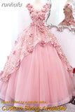 runhufu Maria Novia Primrose Grass Dark Pink Quinceanera Dresses Flower Plus Size Ball Gown Prom Dress Vestidos Princesa 15 Anos