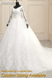 runhufu White Ivory Ball Gown Full Sleeve Vintage Wedding Dress 2023 Elegant LongLace Embroidery Appliques vestido De Noiva Bridal