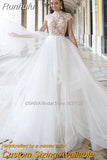 Runhufu O-Neck A-Line Wedding Dresses Short Sleeves Lace Appliques Princess Bridal Gowns Custom Made Robe De Mariée