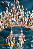 Runhufu HP374 Golden Wedding Crown Crystal Bridal Tiara Women Headband Bride Hair Accessories Pageant Headdress Luxury Headwear