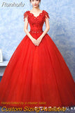 Runhufu Wedding Dress The Red V-neck Ball Gown Vintage Wedding Dresses Lace Embroidery Vestido De Noiva