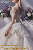 runhufu New Gorgeous Wedding Dress Off The Shoulder Lace Applique Pearls Bridal Vestido De Noiva Ball Gown Plus Size Made Custom