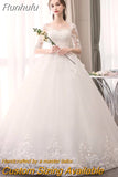 Runhufu Sleeve Lace Wedding Dress New Lace Up Ball Gown Princess Luxury Appliques Wedding Dresses Vestido De Noiva