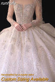 runhufu Long Sleeve Wedding Dress 2023 New Beading Shinning Wedding Gowns Sweep Train Sexy Back Vestido De Novia