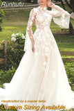 Runhufu Women's Elegant Wedding Dresses Lace Applique Long Sleeve Sexy Backless Muslim Princess Bridal Gown 2023 Vestido De Noive