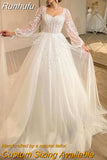 Runhufu Sequins Wedding Dresses Sweetheart Appliques Grace Bridal Gowns 2023 Puff Sleeve Tulle A-Line Princess Plus Size Robe De