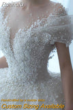 Runhufu New Luxury Wedding Dress Off The Shoulder V-neck Sexy Lace Applique Princess Wedding Gown With Pearls Vestido De Noiva
