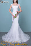 runhufu Novias Illusion Sexy Mermaid Wedding Dress New Style Korean Lace Appliques Sequined Fishtail Bride Princess estidos de noiva